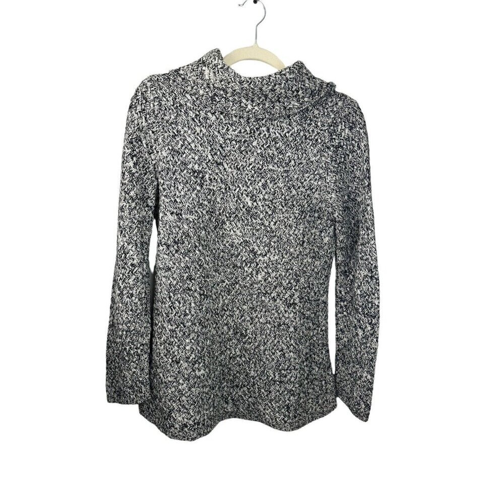Dana Buchman Signature Sweater Black White Marled Knit‎ Cowl Neck Sz Small